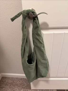 Corduroy Knot-Handle Shoulder Bag in Olive Green